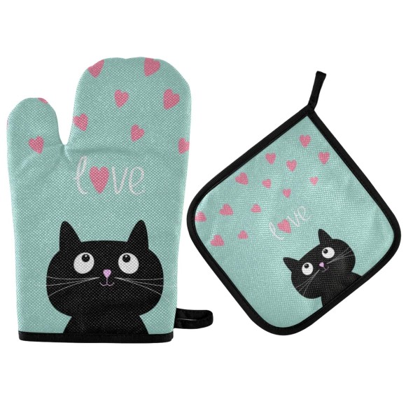 Black Cat Love Oven Mitts