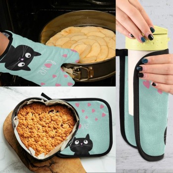 Black Cat Love Oven Mitts