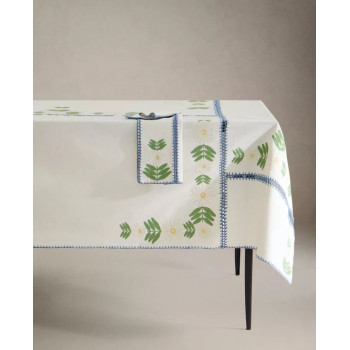 Cotton Table Cloth With Contrast Embroidery