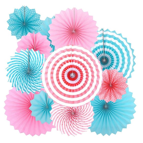 Pink And Blue Hanging Paper Fan