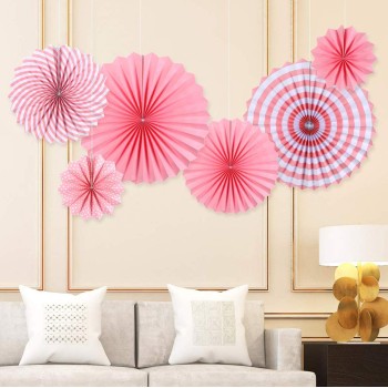 Pink And Blue Hanging Paper Fan